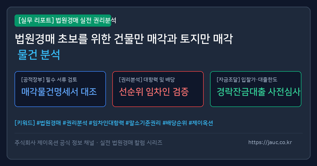 경매에서 건물만 매각과 토지만 매각의 차이점을 정리한 체크리스트 그래픽