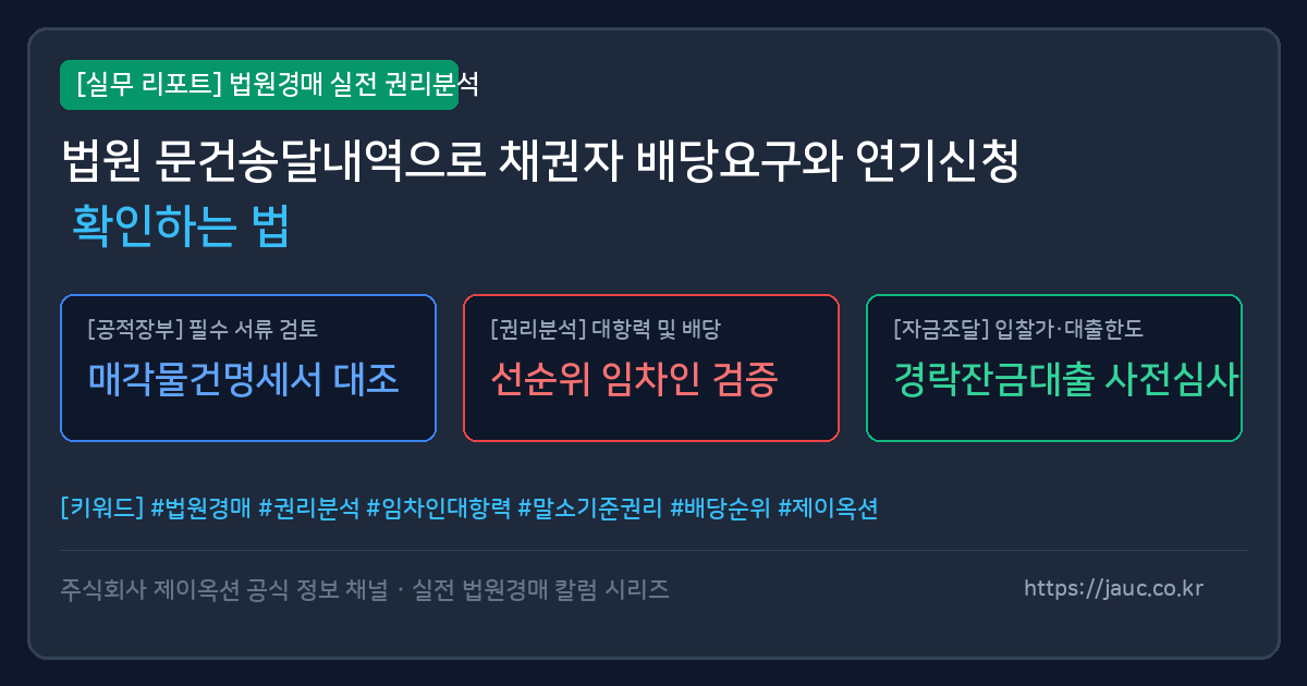 법원 경매 문건송달내역 확인 및 배당요구 분석 체크리스트 인포그래픽
