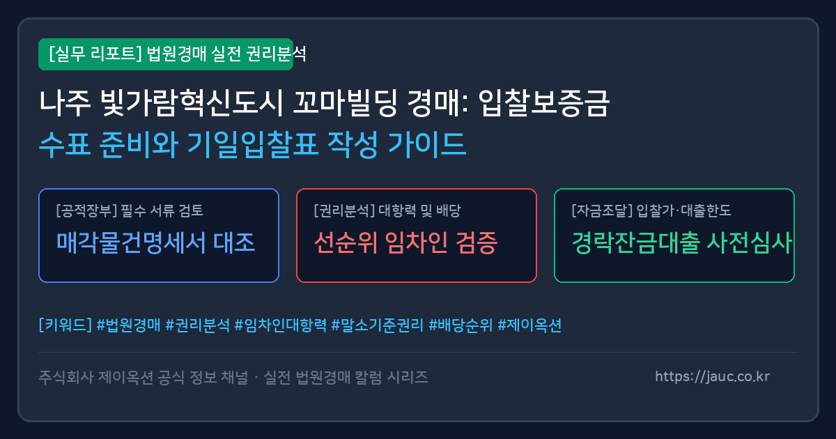 나주혁신도시 꼬마빌딩 경매 입찰보증금 및 기일입찰표 작성 체크리스트 인포그래픽